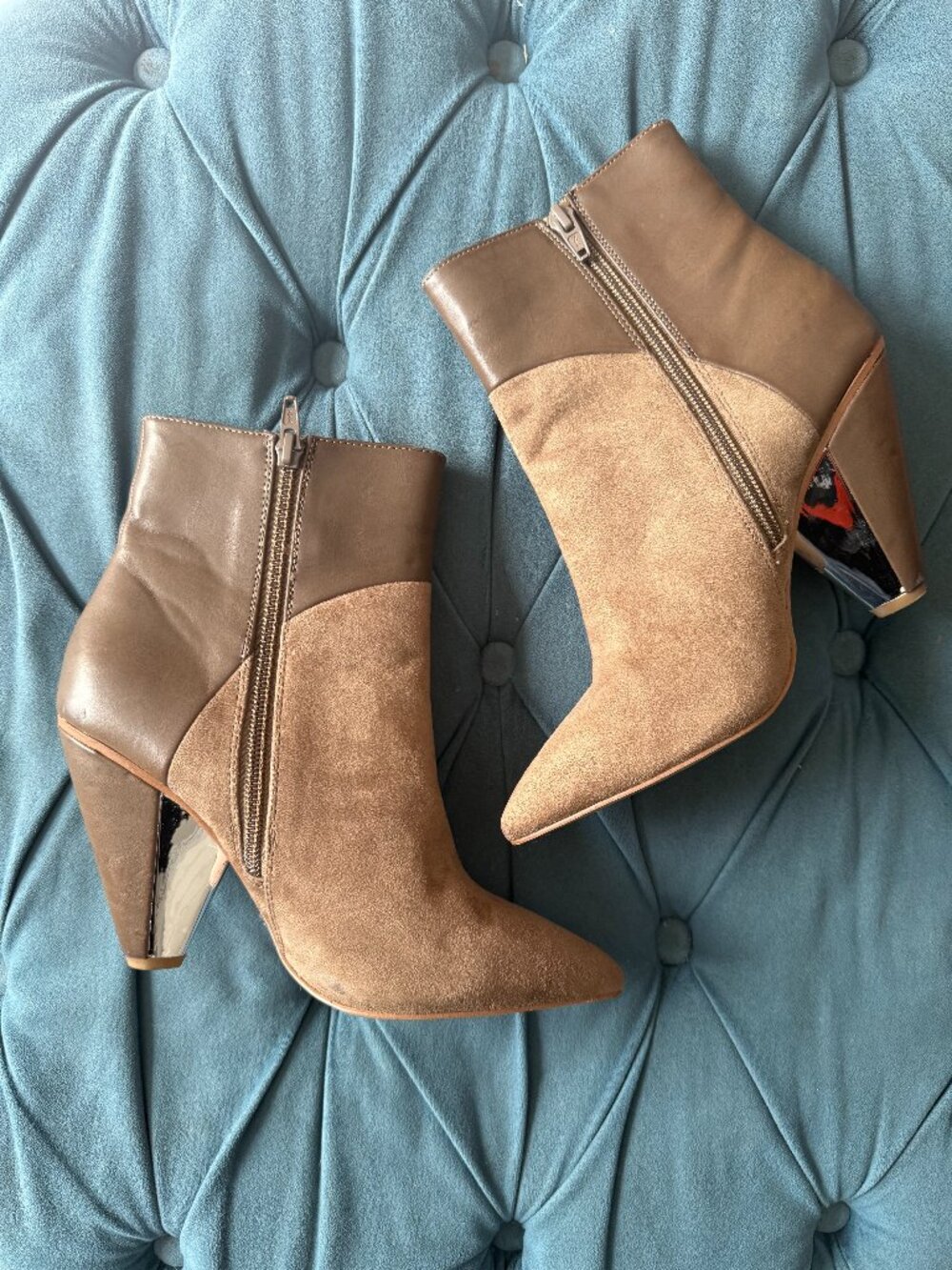 BCBGeneration Heeled Suede & Leather Boots in Toupe Size 7.5